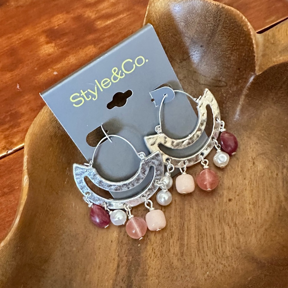 Style & Co. Silver Hoop Earrings with Pink and Pearl Charms